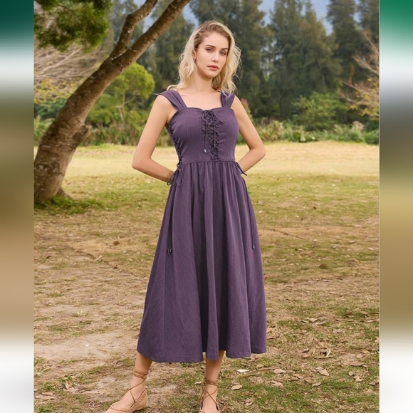 Scarlet Darkness Women Renaissance Midi Dress Cottagecore Sleeveless NWT - Picture 2 of 4